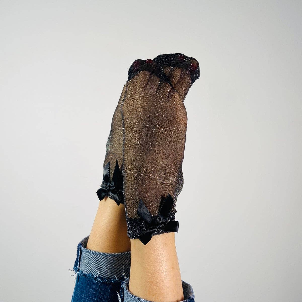Sandrine - sokken, sokken, glitter, strik: Zwart