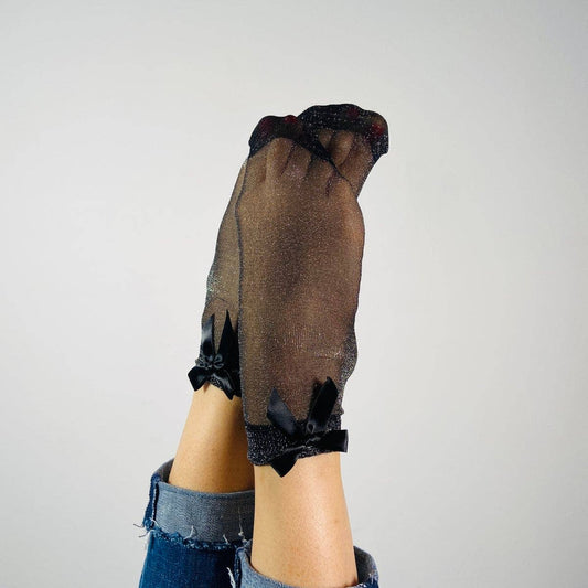 Sandrine - sokken, sokken, glitter, strik: Zwart