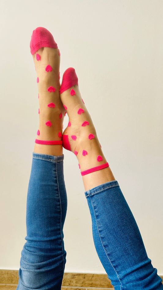 Laure hippe sokken met flitsende roze hartjes - sokken