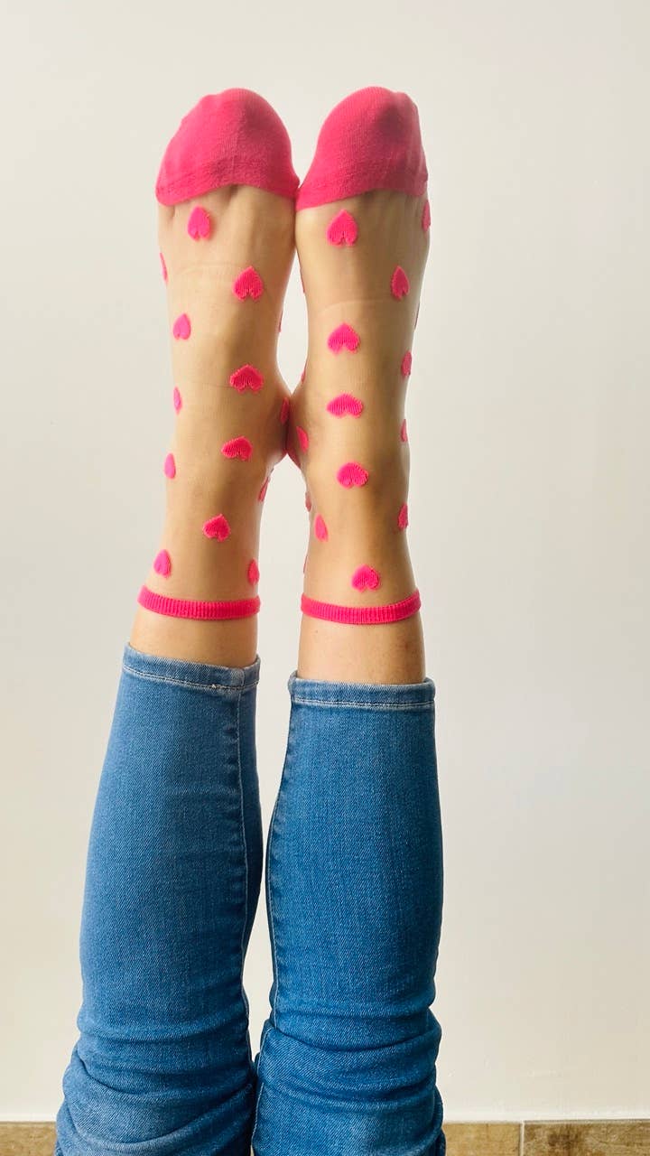 Laure hippe sokken met flitsende roze hartjes - sokken