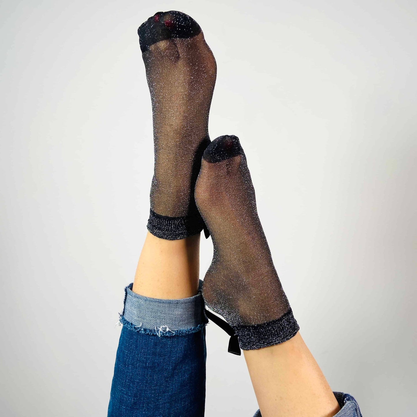 Sandrine - sokken, sokken, glitter, strik: Zwart