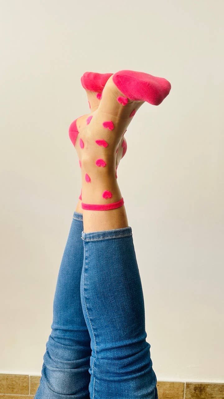 Laure hippe sokken met flitsende roze hartjes - sokken